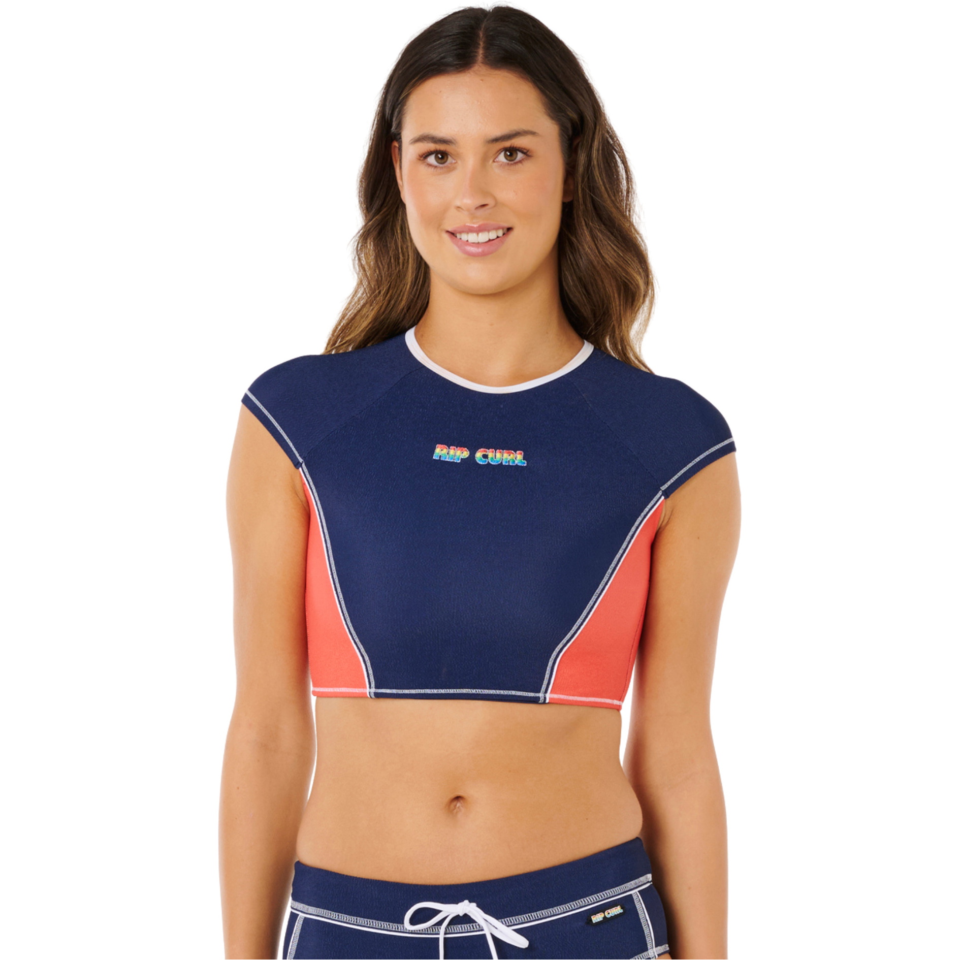 2026 Rip Curl Da Donna Surf Tide Crop Maglia A Maniche Corte In Lycra 0W3WSW - Dark Navy